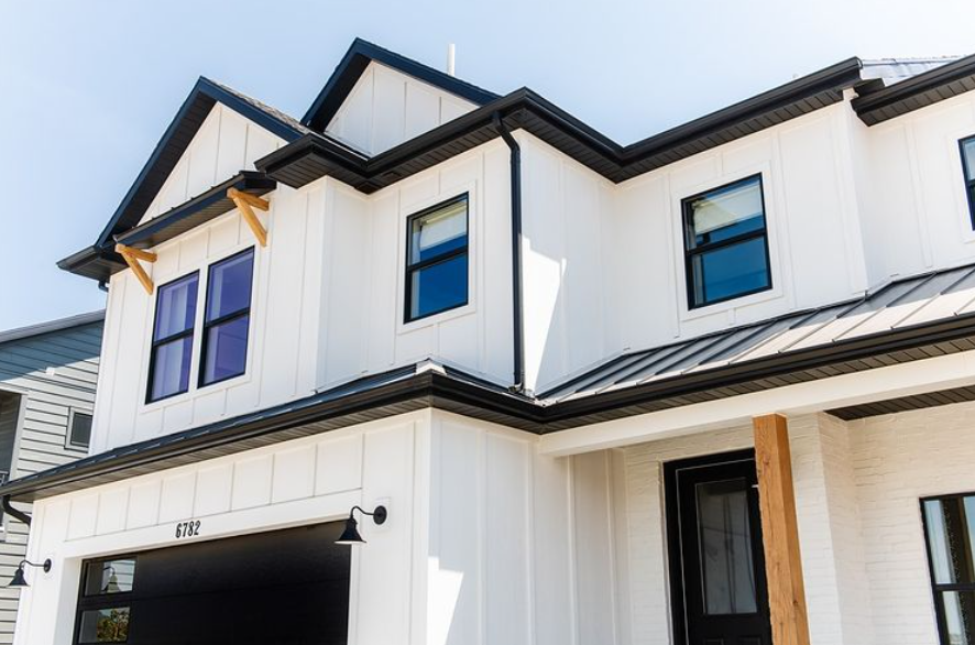 Crisp White Exterior House Colour With Black Windows